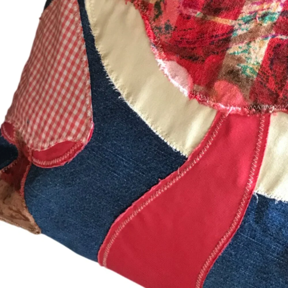 Mushroom Pillow Cover, Handmade 18 x 18 Whimsical Cottagecore Recycled Denim